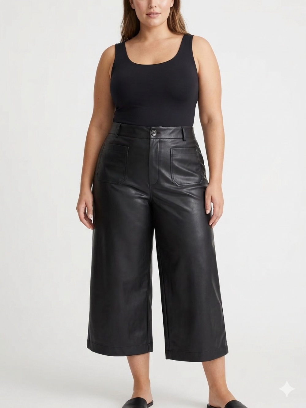 Maeve Anthropologie Colette Faux Leather Crop Wide Leg Pants 24W Elevated Basics